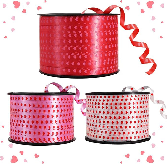 BEISHIDA Heart Printed Ribbon, Balloon String 3 Rolls 100 Yards by Beishida