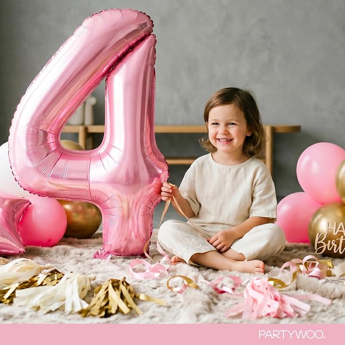 PartyWoo Number Balloons 40 Inch Pink Number 4 Kit 25pcs - Image 3