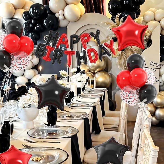 29PC Red Black Happy Birthday Balloon Banner, 16 Inch 3D Letter Banner Sign - Image 4