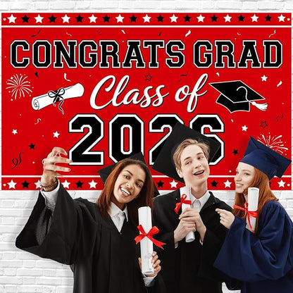 Red Graduation Banner Class of 2026-72" x 44" Congrats Grad Backdrop Decorations - Image 4