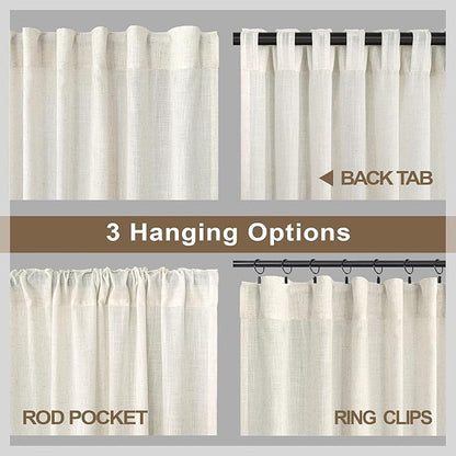 Semi Sheer Linen Curtains 110 Inches Long 2 Panels Set Cream Ivory Living Room - Image 5