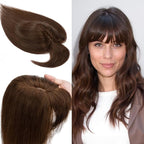 SEGO 100% Real Human Hair Toppers, with Air Bangs, Silk Base 150% Density, Clip in Topper, 2.7”x5.1”, HairPieces for Women, with Thinning/Hair Loss Cover Gray