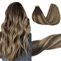 GOO GOO Tape in Hair Extensions Human Hair, 4/26/4 Balayage Chocolate Brown to Honey Blonde, 16inch 50g 20pcs, Skin Weft Seamless Invisible, Silky Straight with Thick Ends, Remy Human Hair