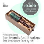 MINT Eco-Friendly Boar Bristle Round Brush for Blow Drying | Durable Blowout Styling for All Hair Types | Ceramic Round Brush with Hand-Crafted Wooden Handle (30 mm)