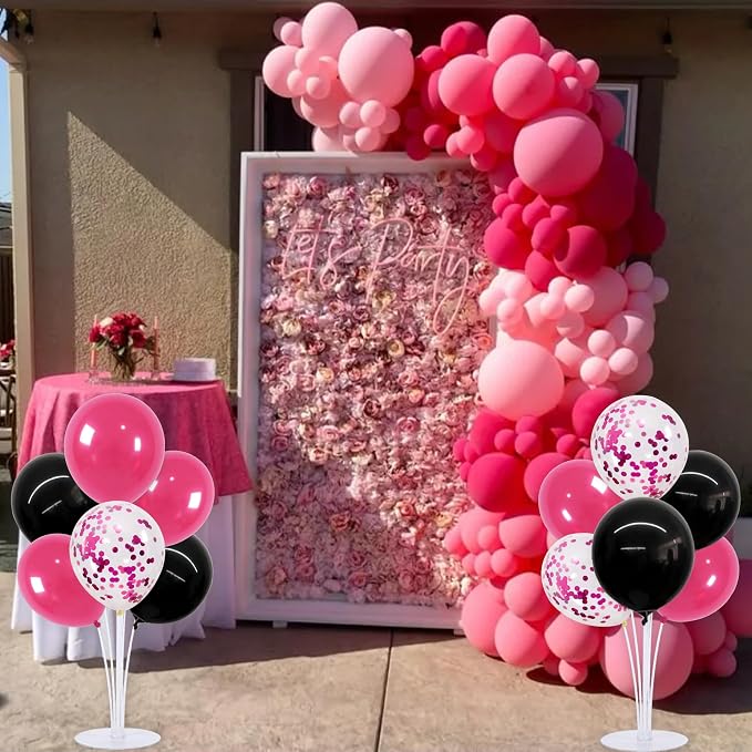 TONIFUL 4 Set Black Hot Pink Balloon Stand Balloon Centerpieces - Image 6