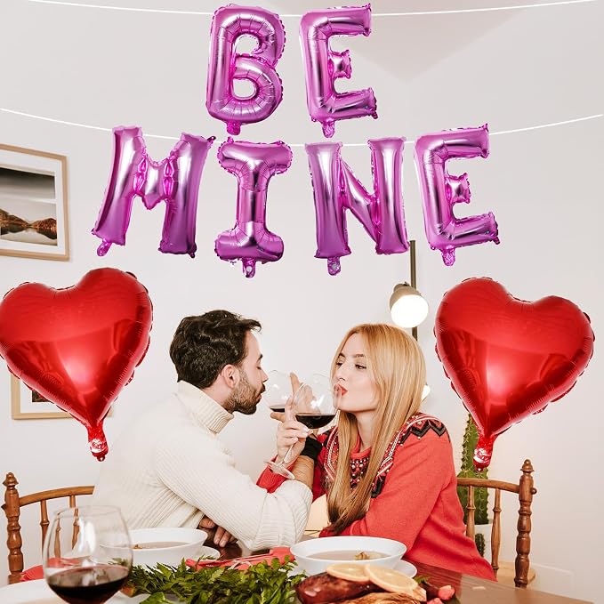 Valentines Day Balloons Decoration, Be Mine and Red Heart Letter Balloons - Image 3