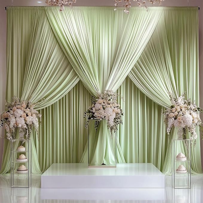 ESGOTBME 10x10ft Wrinkle Free Sage Green Backdrop Curtain - Image 7