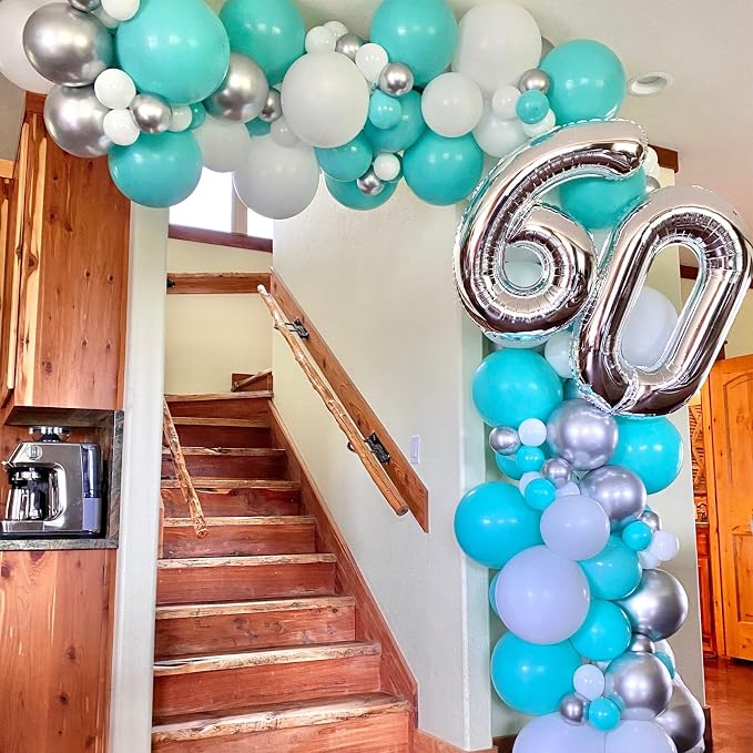 Teal Blue Silver Balloons - Image 3