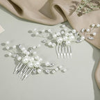 2PCS Pearl Wedding Hair Comb, Rhinestone Pearl Hair Accessories Crystal Hairs Pieces Bridal Hairs Clips for Women and Brides Bridesmaid
