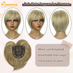 QUEENTAS Blonde Hair Topper for Women with Thinning Hair Pieces 6"*6"Large Coverage 360°3D Cover Silver Synthetic Short Bob with 5 Clips in Wiglets(Blonde Mixed Brown)