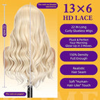Light Blonde Synthetic Lace Front Wig,13×6 Curly Glueless Wigs for Women Daily Use 22IN（#R10119）