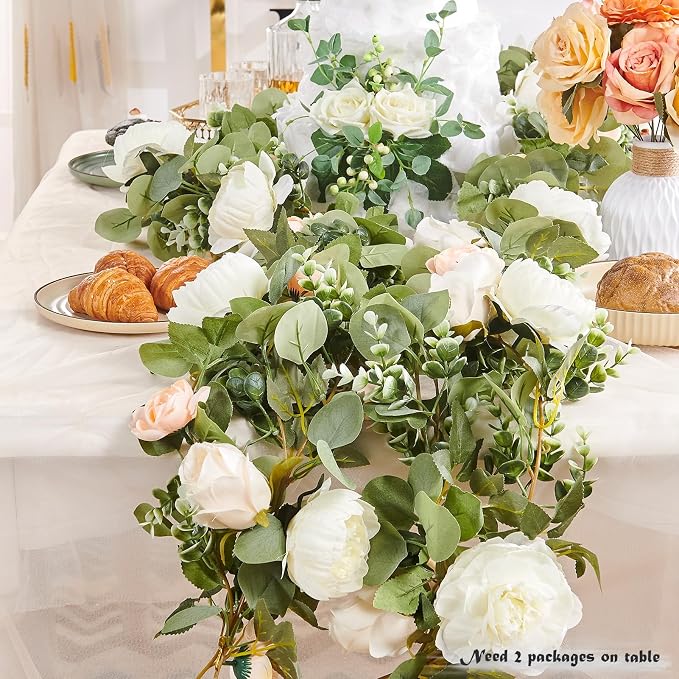 Artificial Flower Garland 5.4ft Floral Rose Vine Decor, Hanging Faux Roses - Image 3