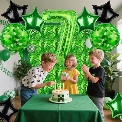 40 Inch Green Pixel Themed Number 7 Balloon Set Foil Balloon - Image 7