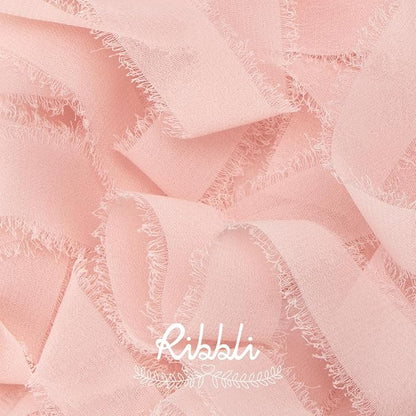 Ribbli Blush Pink Ribbon 1 Inch x 3 Rolls Total 24 Yards Pink Handmade Fringe - Image 2