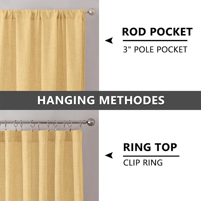 Tollpiz Short Linen Curtains Living Room Rod Pocket Semi Sheer Curtain Burlap - Image 5