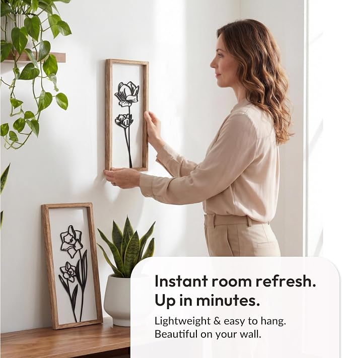 3D Black and White Wall Art Lightweight, Wooden Ready-to-Hang Framed Floral - Image 3