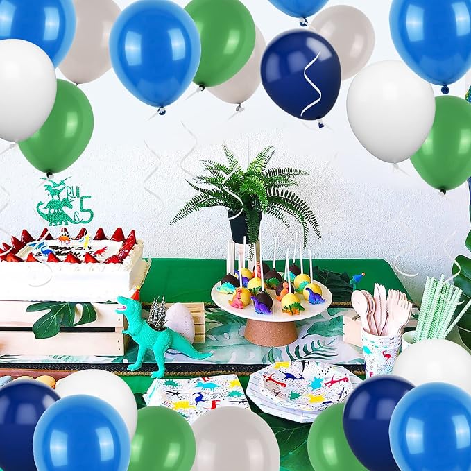 Blue Green Balloons Set, 12 Inch Navy Blue Dark Green Grey Latex Balloons Helium - Image 6