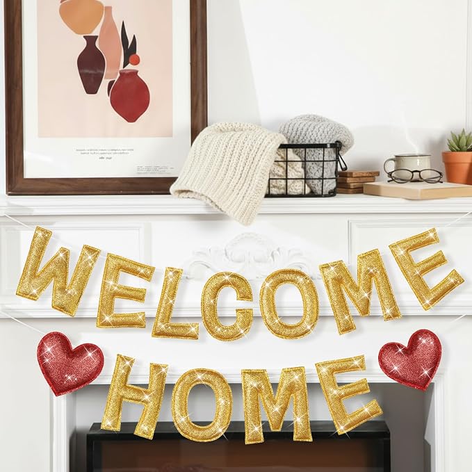 Tegeme Felt Welcome Home Banner, Pre-strung Glitter Welcome Garland Reusable - Image 7