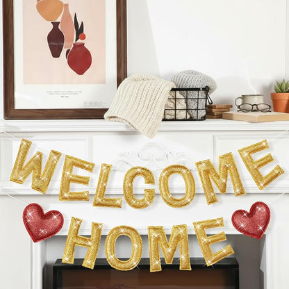 Tegeme Felt Welcome Home Banner, Pre-strung Glitter Welcome Garland Reusable - Image 7