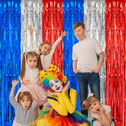 PIGETALE, 2 Pack 3.2 x 8.2 ft Red White and Blue Foil Fringe Backdrop Curtain - Image 7