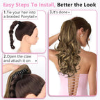 ALXNAN Ponytail Extension,18 Inch Claw Clip in Long Curly Wavy Chocolate Brown with Highlights Ponytail Hair Extension Jaw Clip on Pony Tails Hairpiece for Women