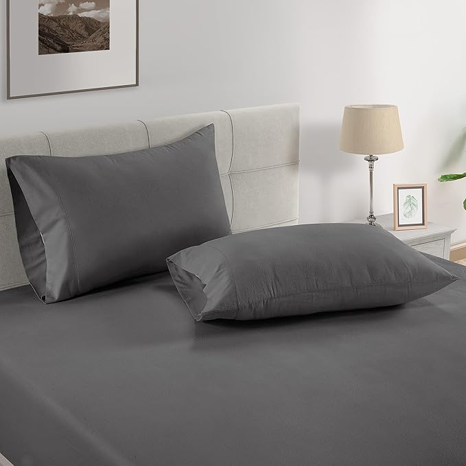 Lane Linen 100% Organic Cotton Pillow Cases Standard Size Set of 2 (20"x26") - Cotton Pillowcases Standard Size - Soft Black Pillow Cases Set of 2 - Standard Pillowcase Pack of 2 - Charcoal