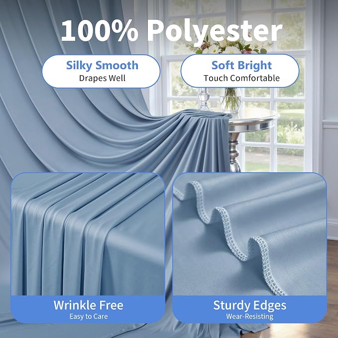 20ft×12ft Wrinkle Free Dusty Blue Backdrop Curtain - Image 4