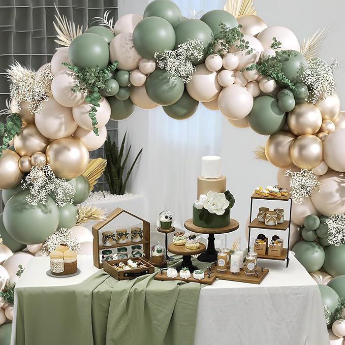 130Pcs Sage Green Gold Balloon Garland Arch Kit - Image 5