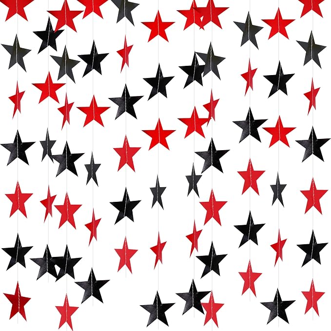 BEISHIDA Glitter Star Garland Banner Decor Black Red Hanging Decorations by Beishida