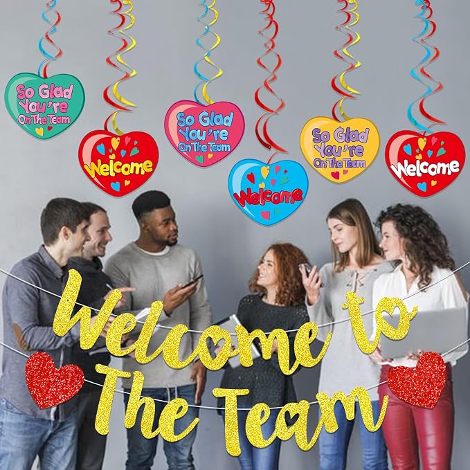 Gold Glitter Welcome To The Team Banner and Hanging Swirls, Welcome Banner - Image 3