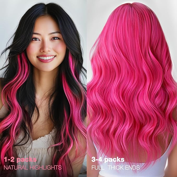 GOO GOO Tape in Hair Extensions Human Hair, Pink, 16inch 25g 10pcs, Colored Tape ins Human Hair Extensions, Silky&Soft Invisible Tape Ins, Hair Highlighted for Party