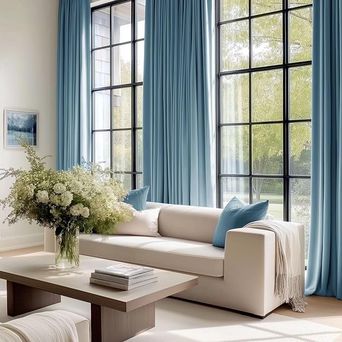 Beauoop Lake Blue Velvet Curtains - Image 6