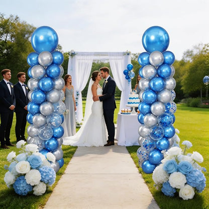 Navy Blue and Silver Balloon Column Stand Kit Set of 2 - Image 7