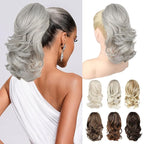 Ponytail Extension - 14" Claw Clip in Ponytail Hair Extensions Natural Soft Synthetic Layered Wavy Pony Tail Hair Pieces for Women - Silver Grey