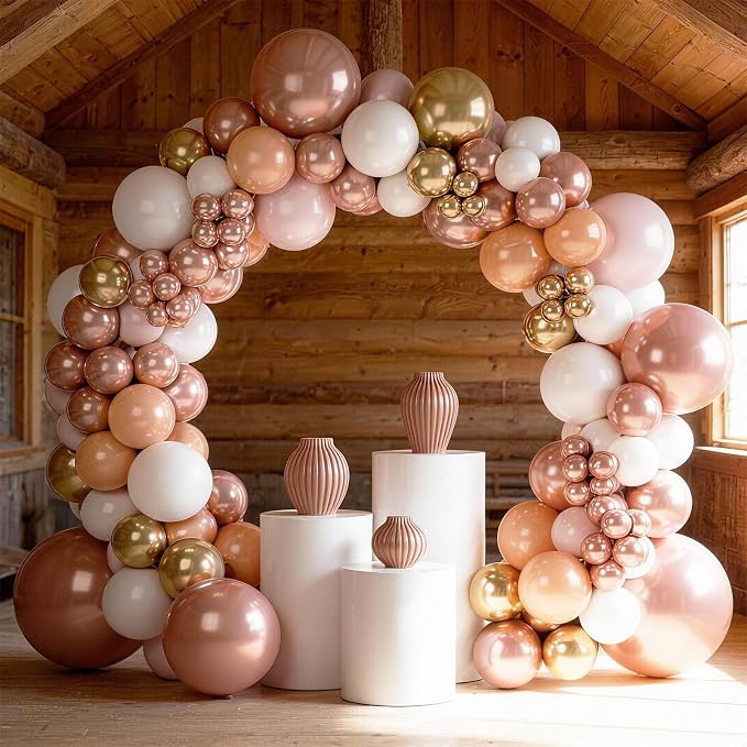 Dusty Pink Gold Balloons, 12 Inch Pastel Pink Metallic Gold Balloons - Image 4