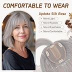Rich Choices Real Human Hair Toppers for Women With Bang 100% Remy Human Hair Topper for Thinning Hair Clip in Silk Base Hair Topper 14 Inch G1 Grey Silver