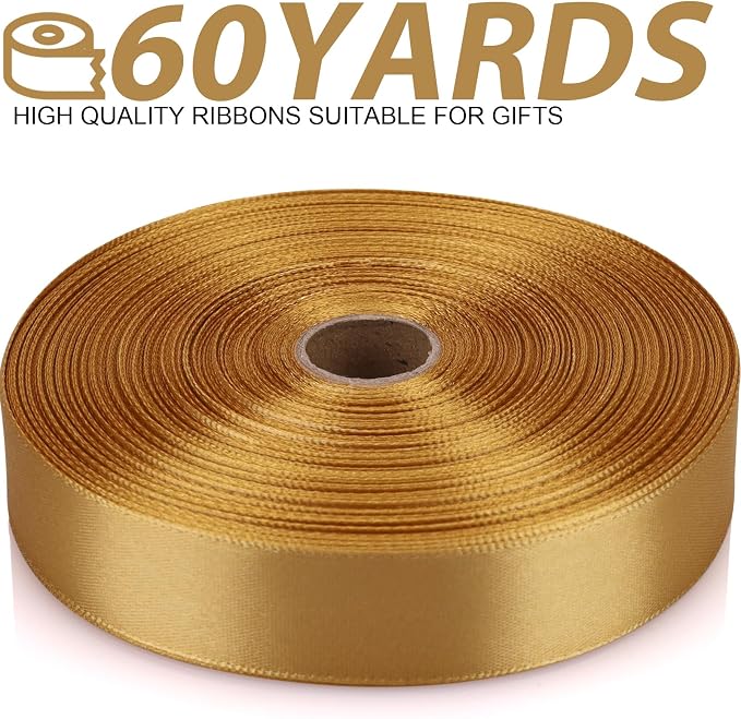 7/8 Inch 60 Yards Champagne Gold Satin Craft Ribbon-Single Face Polyester Ribbon - Image 2