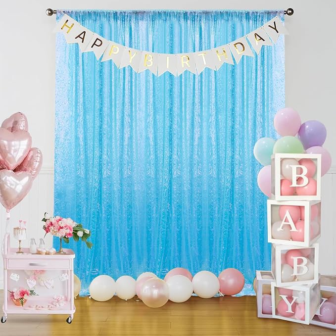 Sugargirl Mermaid Blue Sequin Backdrop Curtain 6 Panels 2FTx8FT Glitter Mermaid - Image 2