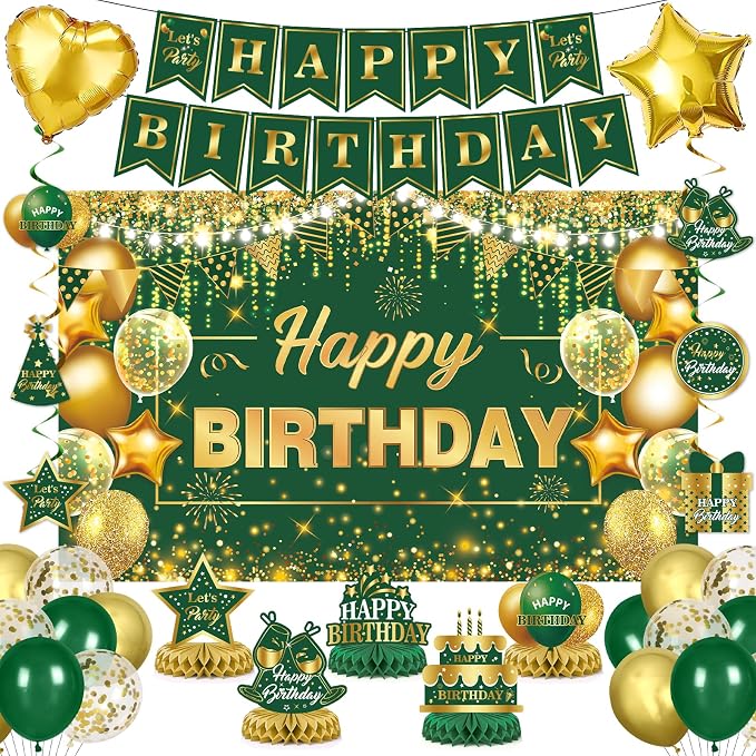 Green Gold Birthday Decorations Set by Unknown