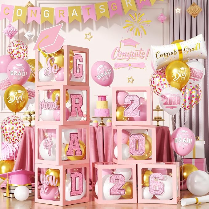 Graduation Decorations Class of 2026-Pink and Gold Graduation Party by FunHot