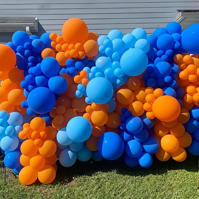 HILAVO Orange and Blue Balloon Arch Kit 105 Pcs Orange Dark Light Baby Pearl - Image 6