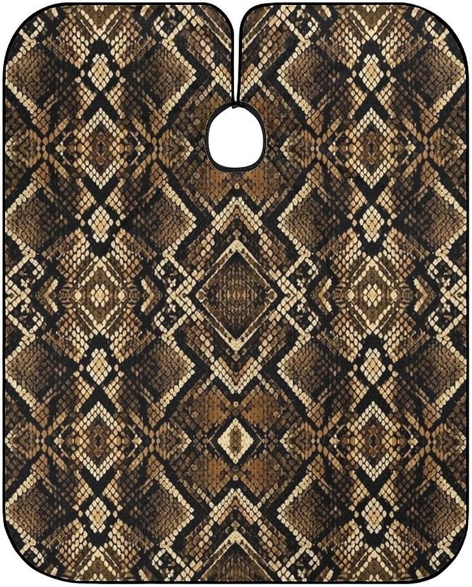 Barber Cape Cool Brown Snake Skin Hairdressing Gown Cover, Adjustable Hairdresser Apron for Hair Dye, Profession Barbershop Supplies