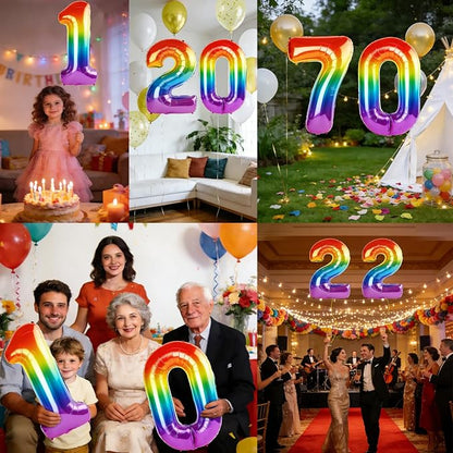 40 Inch Number 70 Balloons for 70th Birthday Party Decorations, 0-100 Rainbow - Image 7