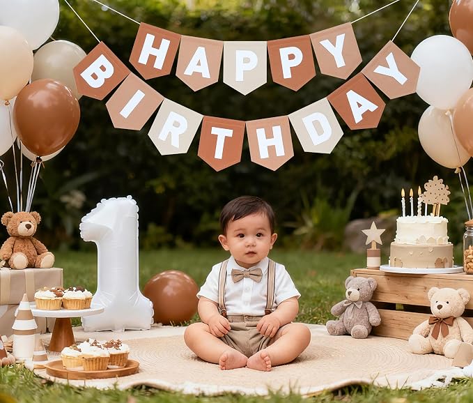 Felt Brown Happy Birthday Banner Birthday Decorations - Image 4
