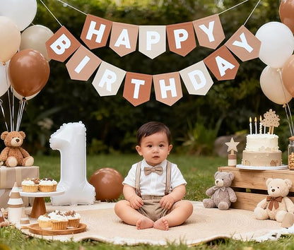 Felt Brown Happy Birthday Banner Birthday Decorations - Image 4