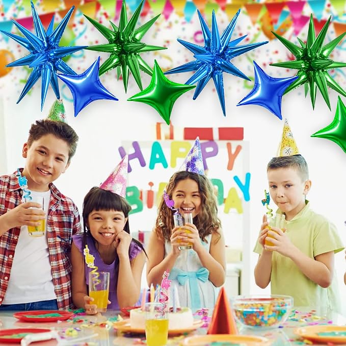 TONIFUL 18Pcs 22Inch Blue Green Large Explosion Star Mylar Balloons and 10Inch - Image 5