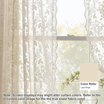 FINECITY Beige Lace Curtains 80 Inches Long - Image 6