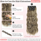 KooKaStyle Clip in Synthetic Highlight Hair Extensions Long Wavy 4PCS Thick Hairpieces Medium Brown Ash Blonde Fiber Double Weft Natural 24 Inch for Women
