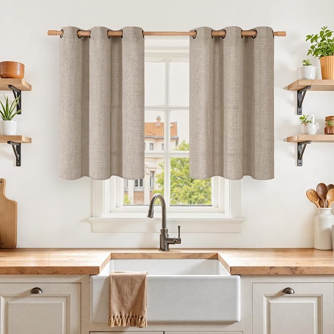 YoungsTex Oatmeal Linen Kitchen Curtains 36 Inches Long by YoungsTex
