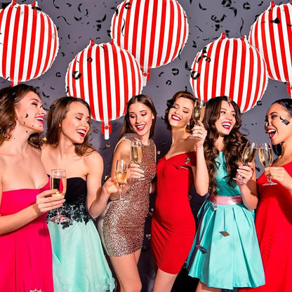 12 Pcs Red and White Striped Balloons, 18 Inch Carnival Balloons Halloween Foil - Image 7